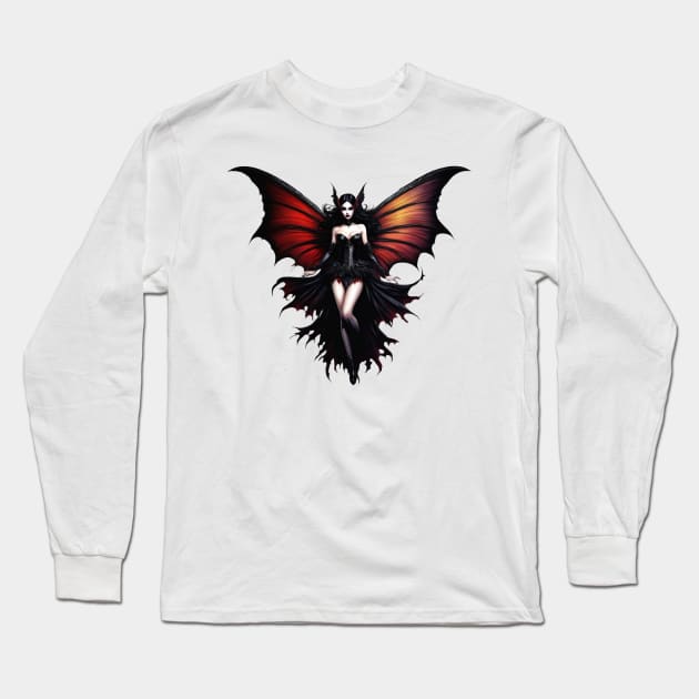 Goth Fairy In Flight Long Sleeve T-Shirt by GothCardz